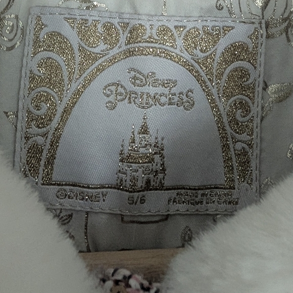 Disney Princess Tweed Coat Girls 5/6 Pink Sequins Faux Fur Dress-up Fairytale - Picture 5 of 10